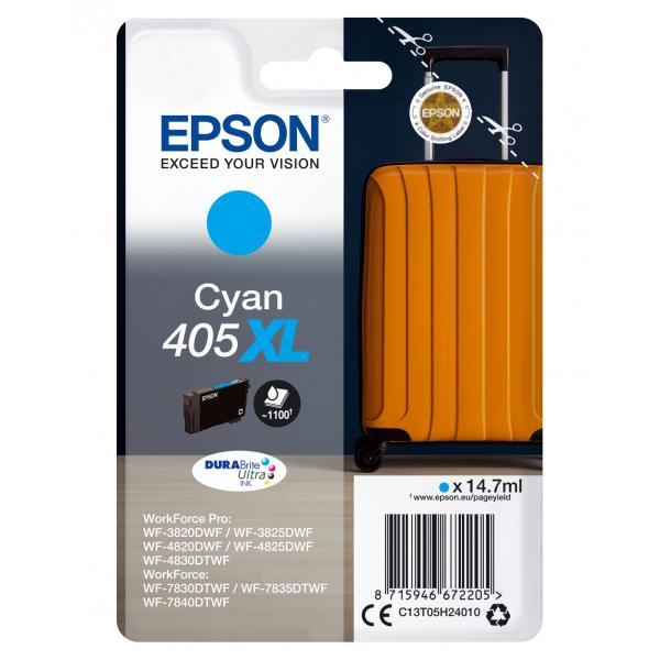 Epson Singlepack Cyan 405XL DURABrite Ultra Ink (Epson 405XL - 14.7 ml - XL - ciano - originale - blister con radiofrequenza / allarme acustico - cartuccia d'inchiostro - per WorkForce WF-7310, 7830, 7835, 7840, WorkForce Pro WF-3820, 3825, 4820, 482...