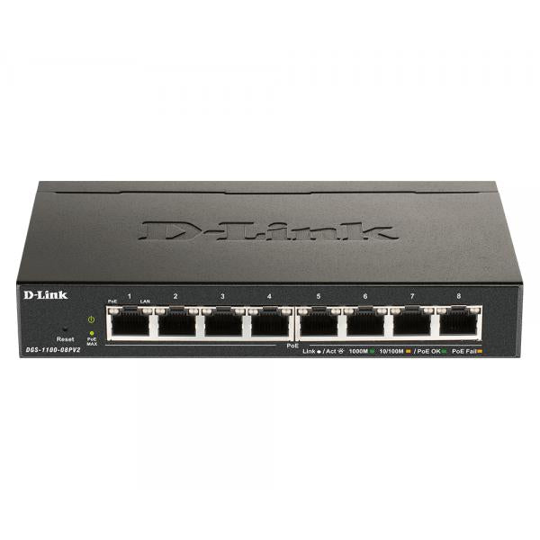 D-Link DGS-1100-08PV2/B Gestito L2/L3 Gigabit Ethernet [10/100/1000] Supporto Power over Ethernet [PoE] Nero (8-PORT POE GIGABIT SMART - MANAGED SWITCH)D-linkDGS-1100-08PV2/B