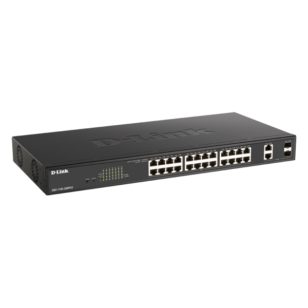 D-Link DGS-1100-26MPV2/B Gestito L2 Gigabit Ethernet [10/100/1000] Supporto Power over Ethernet [PoE] Nero (D-Link DGS 1100-26MPV2 - Switch - intelligente - 24 x 10/100/1000 [PoE+] + 2 x combo Gigabit SFP - montabile su rack - PoE+ [370 W])D-linkDGS-...