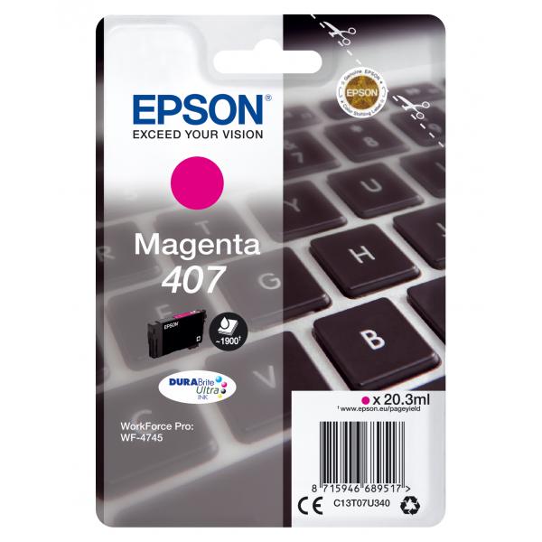Epson WF-4745 cartuccia d'inchiostro 1 pz Originale Resa elevata [XL] Magenta (OEM Epson 407 Magenta Ink Cartridge C13T07U340)Epson8715946689517C13T07U340
