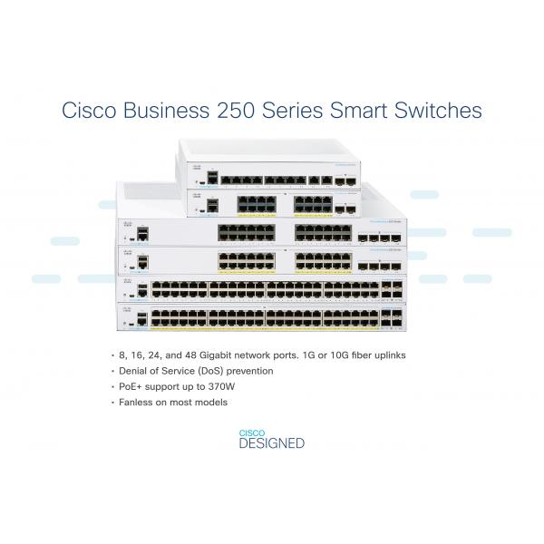 Cisco CBS250-24P-4G-UK switch di rete Gestito L2/L3 Gigabit Ethernet [10/100/1000] Supporto Power over Ethernet [PoE] Argento (CBS250 Smart 24 port GE PoE 4x1G SFP)Cisco0889728294263CBS250-24P-4G-UK