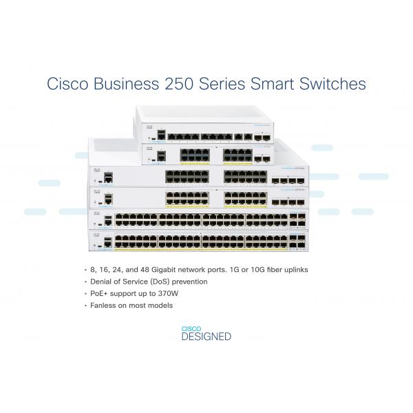 Cisco CBS250 Gestito L3 Gigabit Ethernet [10/100/1000] 1U Grigio (Cisco Business 250 Series CBS250-48T-4X - Switch - L3 - smart - 48 x 10/100/1000 + 4 x 10 Gigabit SFP+ - rack-mountable)Cisco0889728295123CBS250-48T-4X-UK