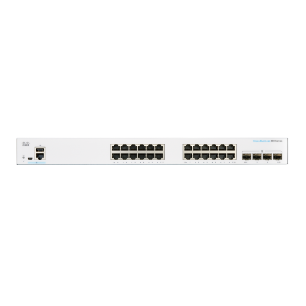 Cisco CBS250 Gestito L3 Gigabit Ethernet [10/100/1000] Supporto Power over Ethernet [PoE] 1U Grigio (Cisco Business 250 Series CBS250-24PP-4G - Switch - L3 - smart - 24 x 10/100/1000 [PoE+] + 4 x Gigabit SFP - rack-mountable - PoE+ [100 W])Cisco08897...