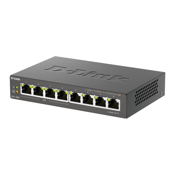 D-Link DGS-1008P Non gestito L2 Gigabit Ethernet [10/100/1000] Supporto Power over Ethernet [PoE] Nero (8-PORT GIGABIT POE UNMANAGED - DESKTOP SWITCH)D-linkDGS-1008P/B