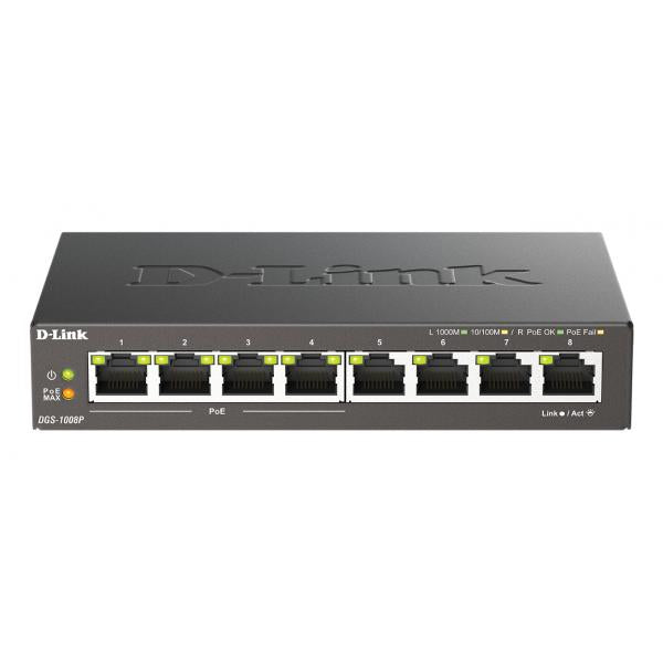 D-Link DGS-1008P Non gestito L2 Gigabit Ethernet [10/100/1000] Supporto Power over Ethernet [PoE] Nero (8-PORT GIGABIT POE UNMANAGED - DESKTOP SWITCH)D-linkDGS-1008P/B