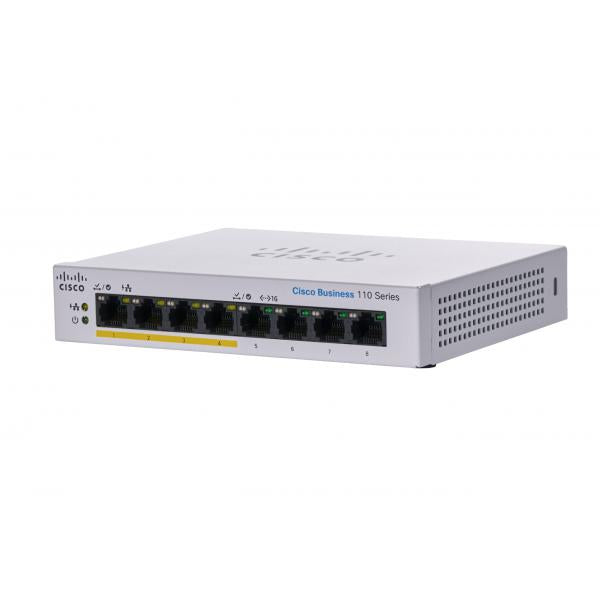 Cisco CBS110-8PP-D Non gestito L2 Gigabit Ethernet [10/100/1000] Supporto Power over Ethernet [PoE] Desktop Grigio (Cisco Business 110 Series 110-8PP-D - Switch - unmanaged - 4 x 10/100/1000 [PoE] + 4 x 10/100/1000 - rack-mountable, desktop, wall-mou...
