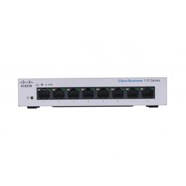 Cisco CBS110 Non gestito L2 Gigabit Ethernet [10/100/1000] Desktop Grigio (Cisco Business 110 Series 110-8T-D - Switch - unmanaged - 8 x 10/100/1000 - rack-mountable, desktop, wall-mountable - DC power)Cisco0889728326872CBS110-8T-D-UK