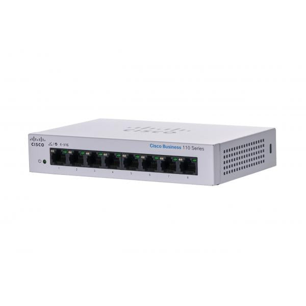 Cisco CBS110 Non gestito L2 Gigabit Ethernet [10/100/1000] Desktop Grigio (Cisco Business 110 Series 110-8T-D - Switch - unmanaged - 8 x 10/100/1000 - desktop, rack-mountable, wall-mountable - DC power)Cisco0889728326872CBS110-8T-D-UK