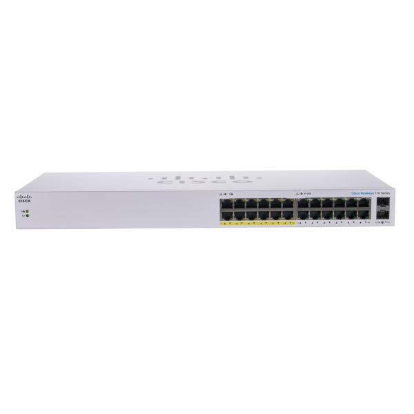 Cisco CBS110 Non gestito L2 Gigabit Ethernet [10/100/1000] Supporto Power over Ethernet [PoE] 1U Grigio (Cisco Business 110 Series 110-24PP - Switch - unmanaged - 12 x 10/100/1000 [PoE] + 12 x 10/100/1000 + 2 x combo Gigabit SFP - desktop, rack-mount...