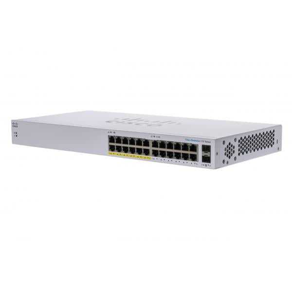 Cisco CBS110 Non gestito L2 Gigabit Ethernet [10/100/1000] Supporto Power over Ethernet [PoE] 1U Grigio (Cisco Business 110 Series 110-24PP - Switch - unmanaged - 12 x 10/100/1000 [PoE] + 12 x 10/100/1000 + 2 x combo Gigabit SFP - desktop, rack-mount...