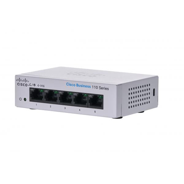 Cisco CBS110 Non gestito L2 Gigabit Ethernet [10/100/1000] Desktop Grigio (Cisco Business 110 Series 110-5T-D - Switch - unmanaged - 5 x 10/100/1000 - desktop, rack-mountable, wall-mountable - DC power)Cisco0889728326025CBS110-5T-D-UK
