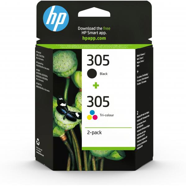 HP Confezione da 2 cartucce di inchiostro originale 305 in Tri-color/ nero (HP 305 - 2-pack - black, colour [cyan, magenta, yellow] - original - ink cartridge - for Deskjet 23XX, 27XX, 28XX, 41XX, 42XX, DeskJet Plus 41XX, ENVY 60XX, 64XX, ENVY Pro 64...