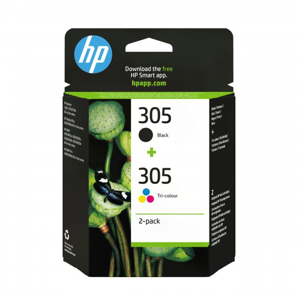 HP Confezione da 2 cartucce di inchiostro originale 305 in Tri-color/ nero (HP 305 - 2-pack - black, colour [cyan, magenta, yellow] - original - ink cartridge - for Deskjet 23XX, 27XX, 28XX, 41XX, 42XX, DeskJet Plus 41XX, ENVY 60XX, 64XX, ENVY Pro 64...