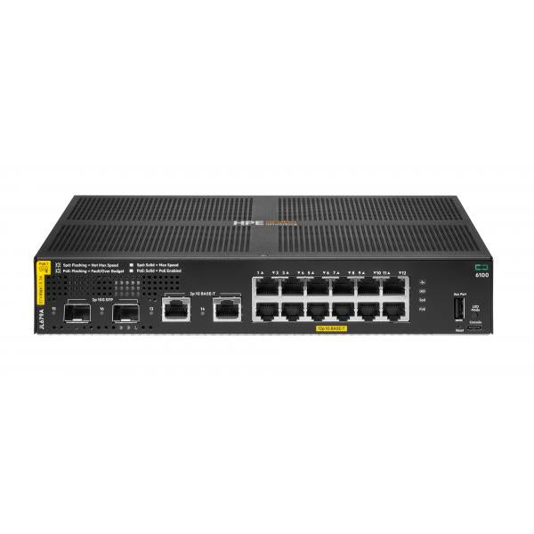 HPE Aruba Networking Aruba 6100 12G Class4 PoE 2G/2SFP+ 139W Gestito L3 Gigabit Ethernet [10/100/1000] Supporto Power over Ethernet [PoE] 1U Nero (HPE Aruba Switch CX 6100 12G 2SFP+ 12xGBit/2xSFP+ PoE 139W JL679A)HpeJL679A