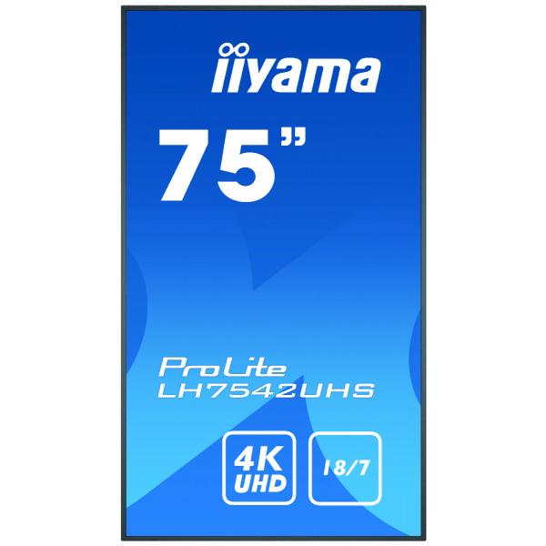 Iiyama PROLITE LH7542UHS-B3 Pannello piatto per segnaletica digitale 189,2 cm [74.5] IPS 500 cd/m 4K Ultra HD Nero Processore integrato Android 8.0 18/7 (75 ProLite LH7542UHS-B3 Display - 75 Black Large Format Display 4K 500 cd/m2 18/7 Operation 3x H...