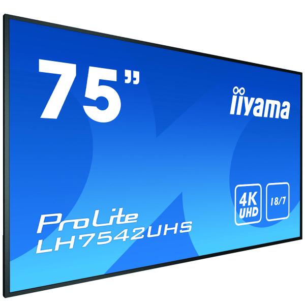 Iiyama PROLITE LH7542UHS-B3 Pannello piatto per segnaletica digitale 189,2 cm [74.5] IPS 500 cd/m 4K Ultra HD Nero Processore integrato Android 8.0 18/7 (75 ProLite LH7542UHS-B3 Display - 75 Black Large Format Display 4K 500 cd/m2 18/7 Operation 3x H...