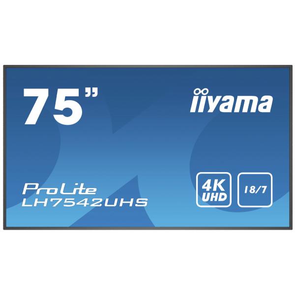 Iiyama PROLITE LH7542UHS-B3 Pannello piatto per segnaletica digitale 189,2 cm [74.5] IPS 500 cd/m 4K Ultra HD Nero Processore integrato Android 8.0 18/7 (75 ProLite LH7542UHS-B3 Display - 75 Black Large Format Display 4K 500 cd/m2 18/7 Operation 3x H...