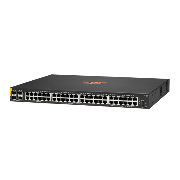 HPE Aruba Networking Aruba 6100 48G Class4 PoE 4SFP+ 370W Gestito L3 Gigabit Ethernet [10/100/1000] Supporto Power over Ethernet [PoE] 1U Nero (HPE Aruba 6100 48G Class4 PoE 4SFP+ 370W Switch - Switch - Managed - 48 x 10/100/1000 [PoE+] + 4 x 1 Gigab...