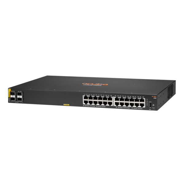 Aruba 6100 24G Class4 PoE 4SFP+ 370W Gestito L3 Gigabit Ethernet [10/100/1000] Supporto Power over Ethernet [PoE] 1U Nero (HPE Aruba 6100 24G Class4 PoE 4SFP+ - Switch - Managed - 24 x 10/100/1000 + 4 x 1 Gigabit / 10 Gigabit SFP+ - side to side airf...