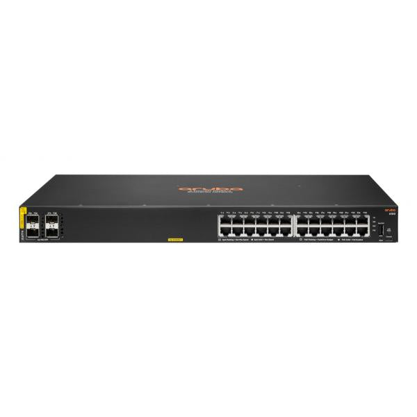 Aruba 6100 24G Class4 PoE 4SFP+ 370W Gestito L3 Gigabit Ethernet [10/100/1000] Supporto Power over Ethernet [PoE] 1U Nero (HPE Aruba 6100 24G Class4 PoE 4SFP+ - Switch - Managed - 24 x 10/100/1000 + 4 x 1 Gigabit / 10 Gigabit SFP+ - side to side airf...