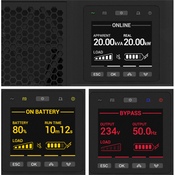APC SRTG20KXLI gruppo di continuità [UPS] Doppia conversione [online] 20 kVA 20000 W (APC Smart-UPS RT 20kVA - UPS [rack-mountable] - AC 230/380 V - 20000 Watt - 20000 VA - 3-phase / 1-phase - RS-232 - output connectors: 1 - 7U - black)ApcSRTG20KXLI