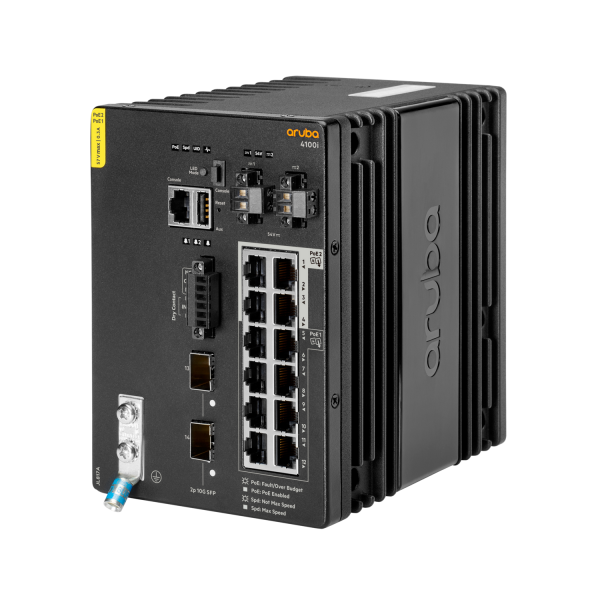 HPE Aruba Networking CX 4100i 12p 1GbE 8p Class4 PoE and 4p Class6 PoE 2p SFP+ DIN Mount Switch (HPE ARUBA SWITCH 4100i 12G,8G CLASS4 PoE 4G CLASS6 PoE + 2x SFP+)HpeJL817A