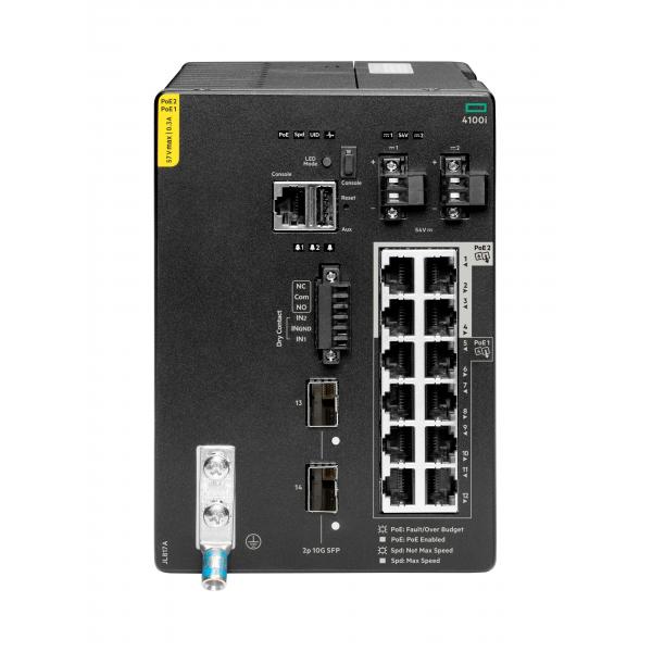 HPE Aruba Networking CX 4100i 12p 1GbE 8p Class4 PoE and 4p Class6 PoE 2p SFP+ DIN Mount Switch (HPE ARUBA SWITCH 4100i 12G,8G CLASS4 PoE 4G CLASS6 PoE + 2x SFP+)HpeJL817A