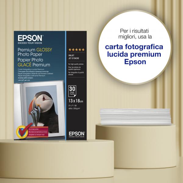 Epson Carta fotografica lucida Premium [130 x 180 mm], 255 g/m2, 30 fogli (PREMIUM GLOSSY PHOTO PAPER13X18 - 30 SHEETS)EpsonC13S042154