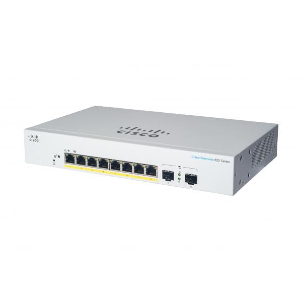 Cisco Business 220 Series Smart Switches Gestito L2 Gigabit Ethernet [10/100/1000] Supporto Power over Ethernet [PoE] Bianco (Cisco Business 220 Series CBS220-8P-E-2G - Switch - smart - 8 x 10/100/1000 [PoE+] + 2 x Gigabit SFP [uplink] - rack-mountab...