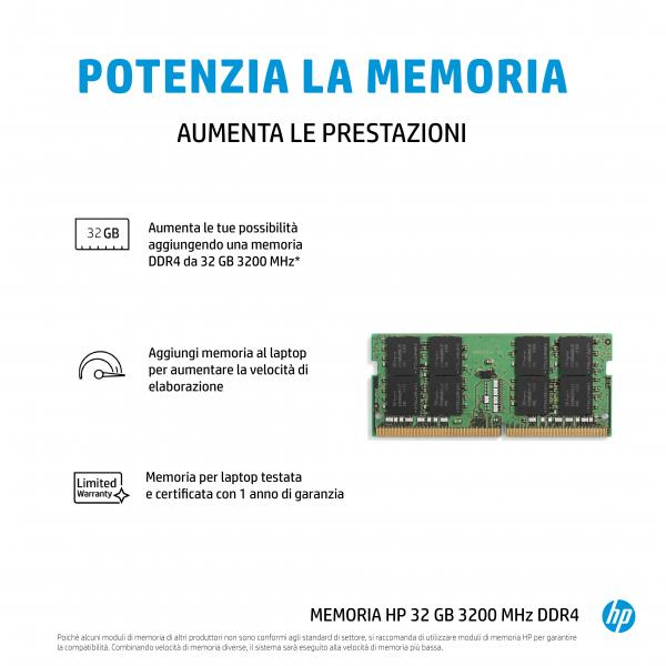 HP 32 GB 3200MHz DDR4 memoria (32GB DDR4 1x32GB 3200 SODIMM - Memory -WW - Warranty: 12M)Hp4S967AA#AC3