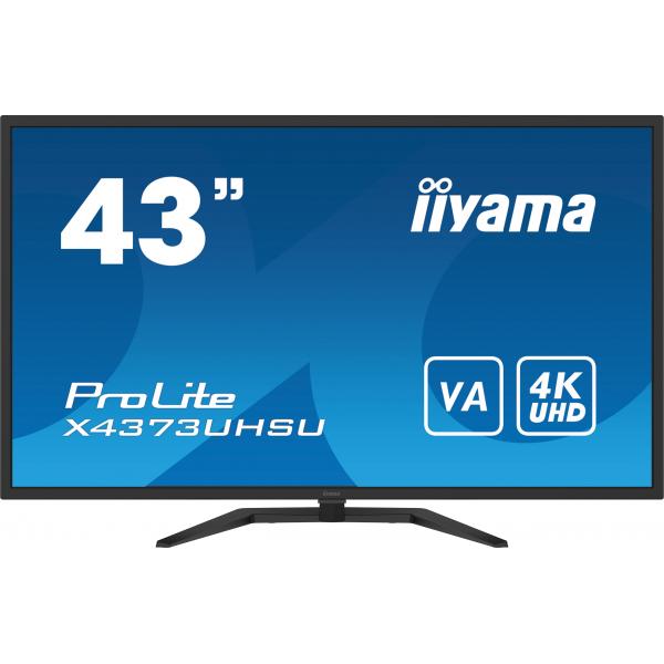 Iiyama ProLite X4373UHSU-B1 A - LED monitor - 43 [42.5 viewable] - 3840 x 2160 4K @ 60 Hz - VA - 400 cd/m? - 4000:1 - 3 ms - 2xHDMI, DisplayPort, Mini DisplayPort - speakers - matte, blackIiyama4948570118519X4373UHSU-B1A