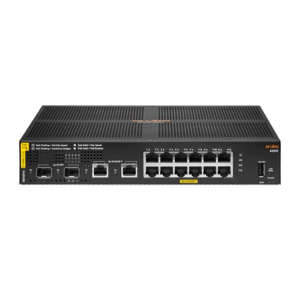 HPE Aruba Networking Aruba 6000 12G Class4 PoE 2G/2SFP 139W Gestito L3 Gigabit Ethernet [10/100/1000] Supporto Power over Ethernet [PoE] 1U (Aruba 6000 12G CL4 2SFP 139W - Switch Europe - English - localization - Warranty: 12M)Hpe0190017541853R8N89A#ABB