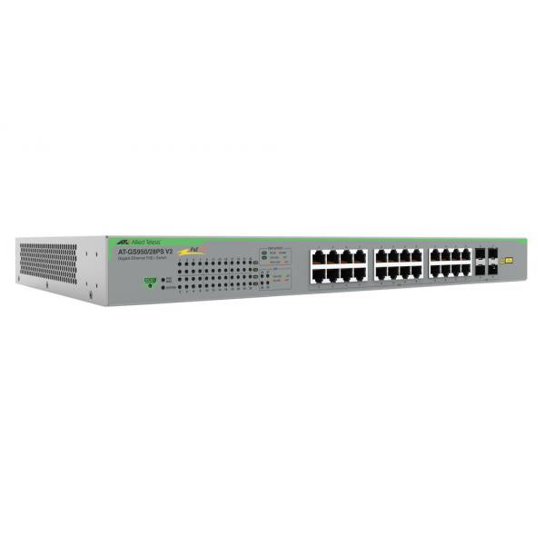 Allied Telesis AT-GS950/28PSV2-50 switch di rete Non gestito Gigabit Ethernet [10/100/1000] Supporto Power over Ethernet [PoE] Grigio (GIGABIT WEBSMART SWITCH 24X - 10/100/1000-T POE+ 4X SFP PORTS)Allied Telesis0767035219233AT-GS950/28PSV2-50