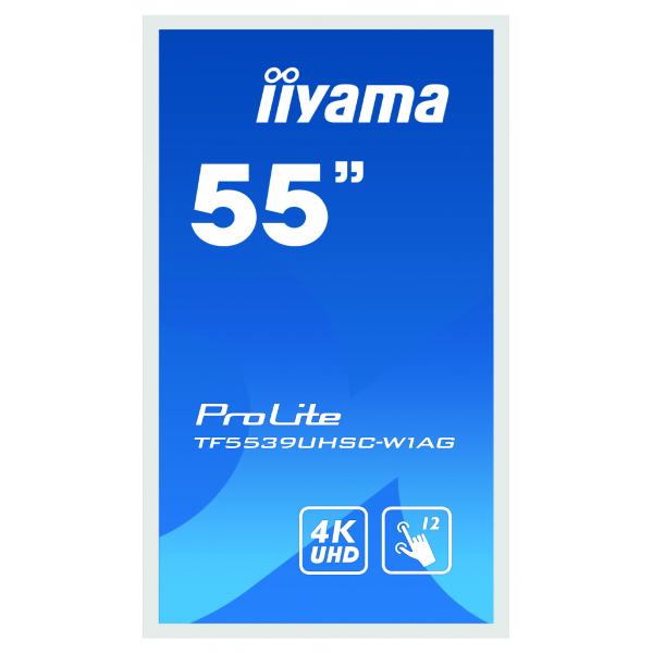 Iiyama ProLite TF5539UHSC-W1AG Monitor PC 139,7 cm [55] 3840 x 2160 Pixel 4K Ultra HD LED Touch screen Multi utente Bianco (55 PCAP WHITE Anti-glare - Bezel Free 15-Points Touch - Screen [Inc: power,HDMI cables & cover, guides] - Warranty: 36M)Iiyama...