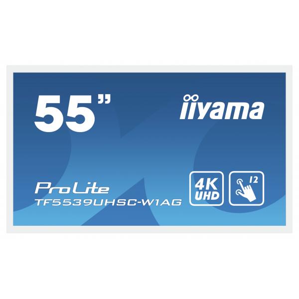 Iiyama ProLite TF5539UHSC-W1AG Monitor PC 139,7 cm [55] 3840 x 2160 Pixel 4K Ultra HD LED Touch screen Multi utente Bianco (55 PCAP WHITE Anti-glare - Bezel Free 15-Points Touch - Screen [Inc: power,HDMI cables & cover, guides] - Warranty: 36M)Iiyama...