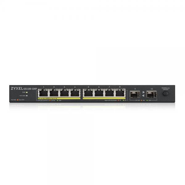 Zyxel GS1100-10HP v2 Non gestito Gigabit Ethernet [10/100/1000] Supporto Power over Ethernet [PoE] Nero (Zyxel GS1100-10HP - Switch - unmanaged - 8 x 10/100/1000 [PoE+] + 2 x Gigabit SFP - desktop, montaggio a parete - PoE+ [130 W])Zyxel4718937621187...