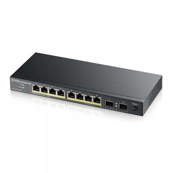 Zyxel GS1100-10HP v2 Non gestito Gigabit Ethernet [10/100/1000] Supporto Power over Ethernet [PoE] Nero (Zyxel GS1100-10HP - Switch - unmanaged - 8 x 10/100/1000 [PoE+] + 2 x Gigabit SFP - desktop, montaggio a parete - PoE+ [130 W])Zyxel4718937621187...
