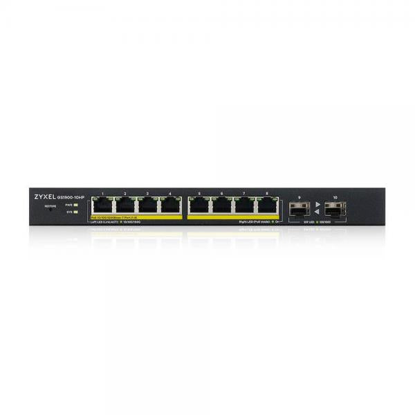 Zyxel GS1900-10HP Gestito L2 Gigabit Ethernet [10/100/1000] Supporto Power over Ethernet [PoE] Nero (Zyxel GS1900-10HP - Switch - intelligente - 8 x 10/100/1000 [PoE+] + 2 x Gigabit SFP - desktop, montaggio a parete - PoE+ [77 W])Zyxel4718937621200GS...