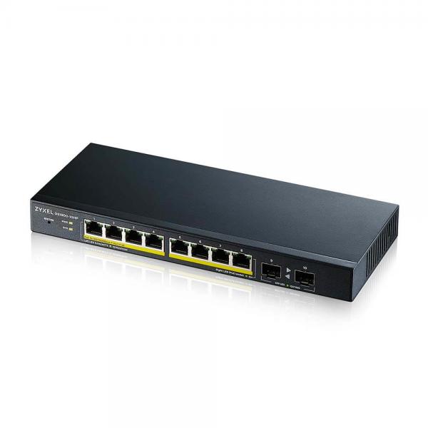 Zyxel GS1900-10HP Gestito L2 Gigabit Ethernet [10/100/1000] Supporto Power over Ethernet [PoE] Nero (Zyxel GS1900-10HP - Switch - intelligente - 8 x 10/100/1000 [PoE+] + 2 x Gigabit SFP - desktop, montaggio a parete - PoE+ [77 W])Zyxel4718937621200GS...
