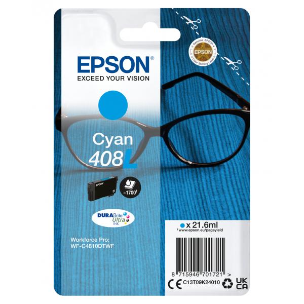 Epson Singlepack Cyan 408L DURABrite Ultra Ink (OEM Epson DURABrite Ultra 408L High Capacity Cyan Ink Cartridge C13T09K24010)EpsonC13T09K24010