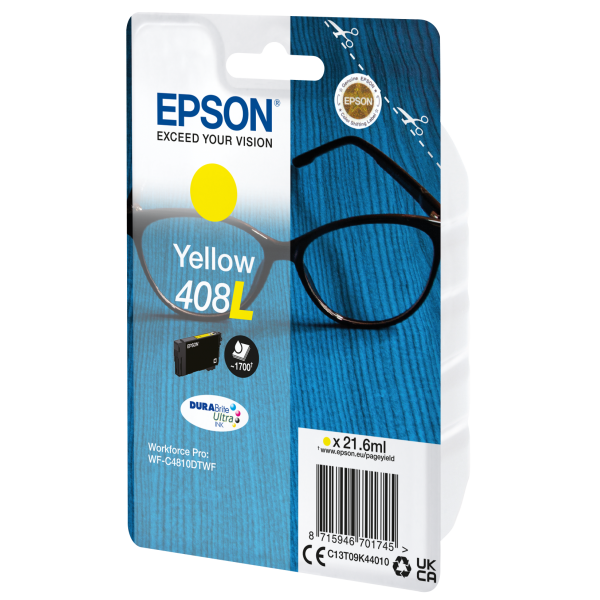Epson Singlepack Yellow 408L DURABrite Ultra Ink (OEM Epson DURABrite Ultra 408L High Capacity Yellow Ink Cartridge C13T09K44010)EpsonC13T09K44010