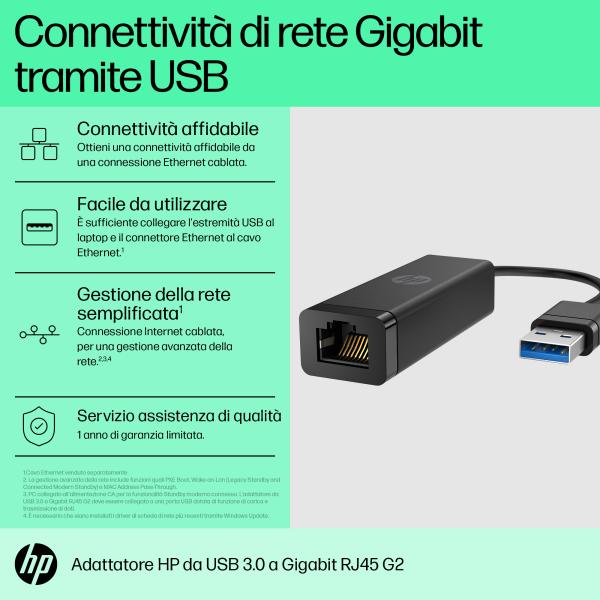 HP Adattatore G2 USB 3.0 a Gigabit RJ45 (USB 3.0 to Gig RJ45 Adapter - G2 - Adapter - Digital - Warranty: 12M)Hp01961885676304Z7Z7AA