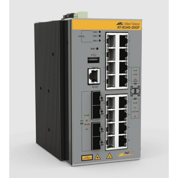 Allied Telesis AT-IE340-20GP-980 switch di rete Gestito L3 Gigabit Ethernet [10/100/1000] Supporto Power over Ethernet [PoE] Grigio (16X10/100/1000T 4X100/1000X SFP - INDL ETH L3+ SWITCH POE+TAA COM)Allied Telesis0767035225920AT-IE340-20GP-980
