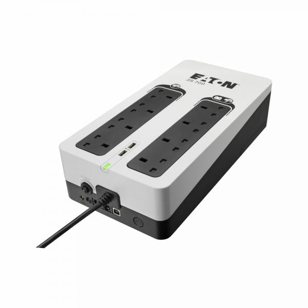 Eaton 3S700B gruppo di continuità [UPS] 420 W 8 presa[e] AC (Eaton 3S Gen2 - UPS - BS, [4] UK, [4] UK surge only, USB charge [2], tower - AC 220/230/240 V - 420 Watt - 700 VA - 1-phase - 7 Ah - USB - output connectors: 8 - United Kingdom - black / wh...