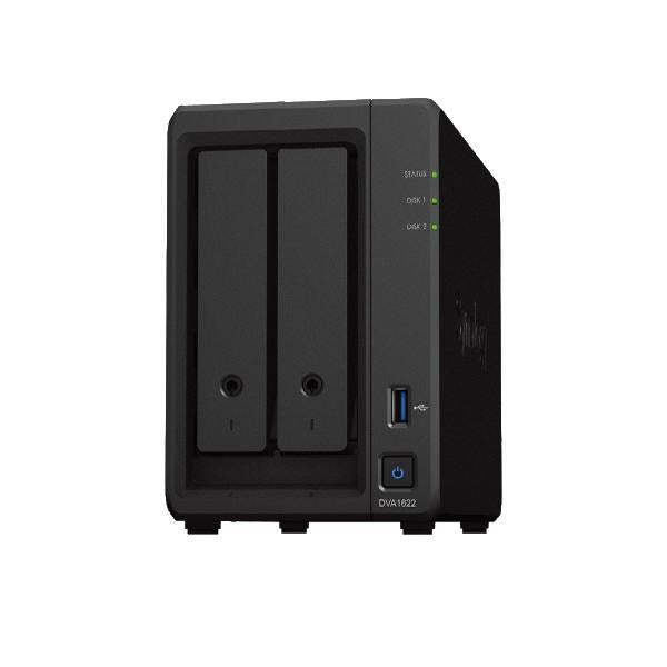 Synology DVA1622 Deep Learning NVR; 2 bay NAS; Built-in automated event detection helps safeguard properties by detecting people; vehicles; or objects and alerting staff when selfconfigured rules or thresholds are breached; Intel [1Year warranty]Syno...
