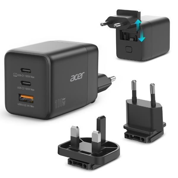 Acer HP.DSCAB.019 Caricabatterie per dispositivi mobili Universale Nero AC Ricarica rapida Interno (ACER GAN CHARGER - USB-C USB-A 100W)Acer4712842946731HP.DSCAB.019