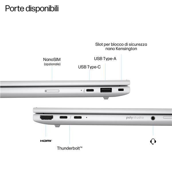 HP EliteBook 8 G1i AI PC Wolf Pro Security Edition Intel Core Ultra 7 255U Computer portatile 35,6 cm [14] WUXGA 24 GB DDR5-SDRAM 1 TB SSD Wi-Fi 6E [802.11ax] Windows 11 Pro Argento (HP EliteBook 8 G1i Notebook AI - AI PC - design della cerniera a 16...