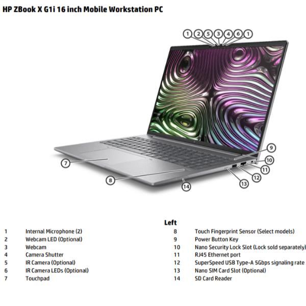HP Zbook X G1i Wolf Pro Security Edition Intel Core Ultra 7 255H Workstation mobile 40,6 cm [16] WUXGA 32 GB DDR5-SDRAM 1 TB SSD NVIDIA RTX PRO 1000 Blackwell Wi-Fi 7 [802.11be] Windows 11 Pro AI Workstation, AI PC Argento (HP ZBook X G1i Mobile Work...