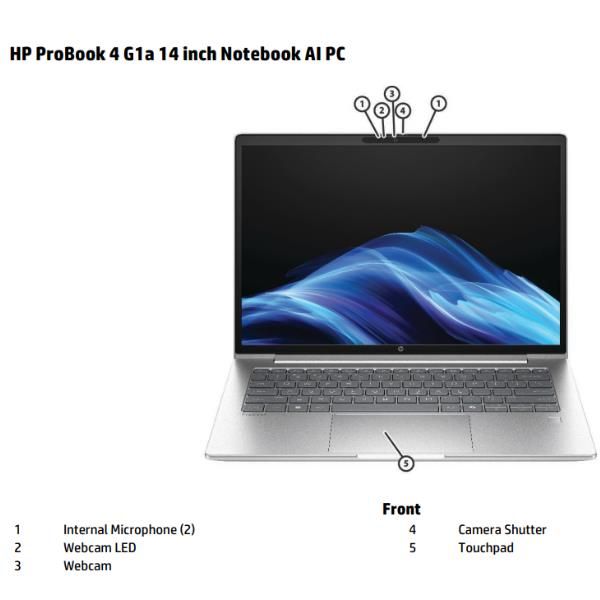 HP ProBook 4 G1a 14 inch Notebook AI PC AMD Ryzen 7 250 Computer portatile 35,6 cm [14] WUXGA 16 GB DDR5-SDRAM 512 GB SSD Wi-Fi 6E [802.11ax] Windows 11 Pro Argento (HP ProBook 4 G1a Notebook AI - AI PC - design della cerniera a 177 gradi - AMD Ryzen...