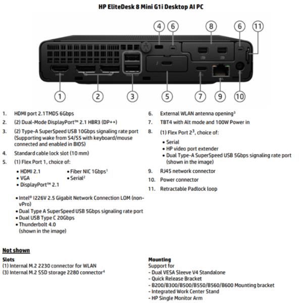 HP EliteDesk 8 Mini G1i Desktop AI PC Wolf Pro Security Edition Intel Core Ultra 5 235T 16 GB DDR5-SDRAM 512 GB SSD Windows 11 Pro Mini PC (HP EliteDesk 8 G1i AI - AI PC - mini Core Ultra 5 235T / fino a 5 GHz - RAM 16 GB - SSD 512 GB - NVMe - Intel ...